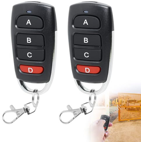 433mhz Universal Duplicator Remote Garage Door Opener Remote 2Pcs Replacement Electric Gate Remote Control Key Fob Wireless Cloning RF Transmitter Remote Control Keychain with 4 Button