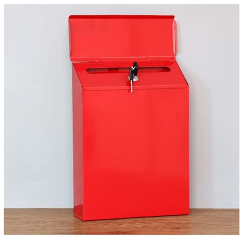 Buzón de metal grande y moderno para montaje en la pared para correos y pagos al aire libre, elegante diseño Rosso con soporte para buzón de comentarios.