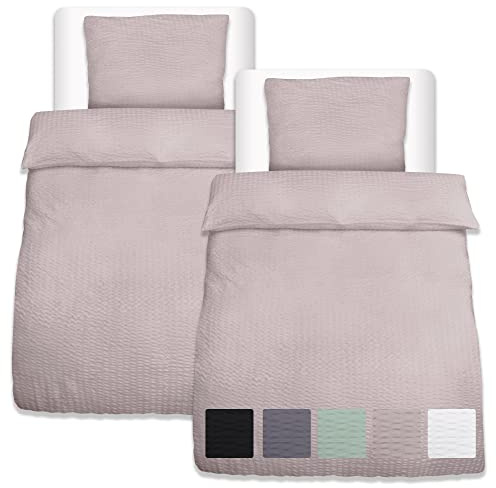 Beautissu 4tlg Seersucker Bettwäsche 135x200 cm Sommer & Kopfkissen Bezug 40x80 cm – Bügelfrei Bettwäsche-Sets Bettbezug Sommerbettwäsche 135x200 – Hautfreundlich Bettwaren & Bettwäsche Taupe – Meline