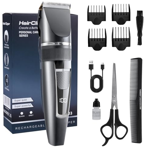 Tagliacapelli professionale, tagliacapelli con indicatore LED, rasoio di precisione da uomo, colore grigio