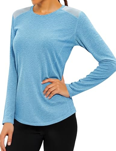 Gyabnw Sports Tops for Women UK Yoga Pilates Top Workout Shirts Ladies Long Sleeve Gym Tee Shirt Blue