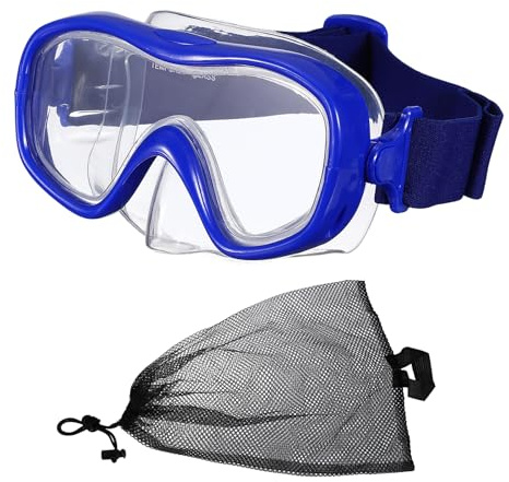 PATIKIL Swim Goggles with Nose Cover, Silicone Snorkel Mask Snorkeling Dive Gear Anti-Fog Clear Diving Mask Wide View No Blur Tempered Glass for Adult Youth Swimming Diving, Navy