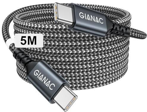 USB C-kabel, 60 W, 5 m USB-C laddningskabel, PD 3.0 snabbladdningskabel, USB C till USB C, för iPhone 15 16 Pro Max, Samsung Galaxy S24/S23/S22, Pixel 7, iPad Pro, MacBook Air, surfplattor med mera