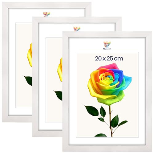 MG Design Set de 3 marcos para fotos 20 x 25 cm: marcos para fotos con marco de madera auténtica en color Blanco y cristal acrílico irrompible, verticales y horizontales