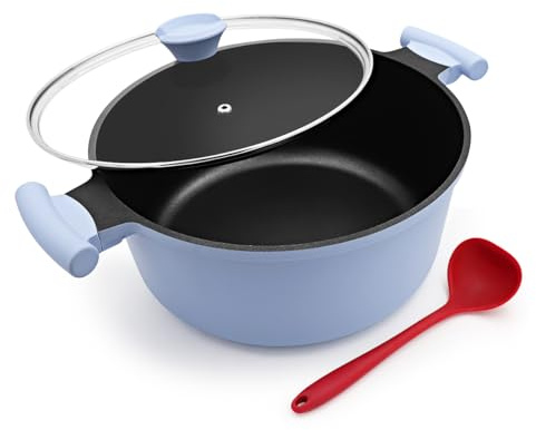 Bobikuke Pentola da forno olandese in alluminio pressofuso da 4,5 qt per stufato, brasato, zuppa, cuocere a fuoco lento e friggere, grande pentola antiaderente con coperchio e manico per mantenere il