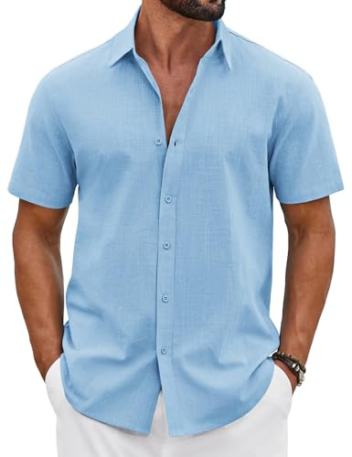 COOFANDY Chemise Homme Manches Courtes Coton Été Léger Chemise Décontractée Vacances Boutonnage Regular Fit Chemise de Plage