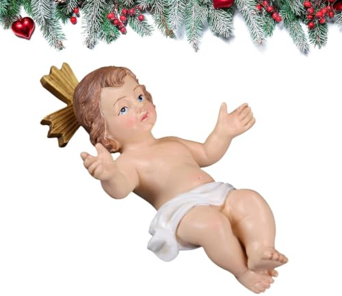 Jesus Child Figure Manger, Infant Jesus In Manger Figurine Harts julkrubba | Helig scen Staty Resin Heliga familjen Nativity Figur, julbord mittpunkt, realistisk detalj för matbord öppe