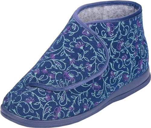 Cosyfeet Elise - Midnight Floral - 8-6E Width - Extra Wide Women's Slippers