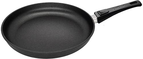 Eurolux Guss-Pfanne Induktion Ø 24 cm abnehmbarer Stiel - flacher 4.5 cm Rand - kleine leichte runde Alugusspfanne mit Antihaft-Beschichtung - Made in Germany
