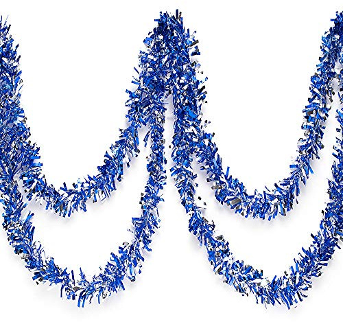 Anderson's Metallic Blue & Silver Tinsel Twist Garland, 25ft Holiday Decoration, Christmas Tree Trim, Parade Float Decor, Party Supplies, Halloween, Graduation, Indoor Outdoor Event Garland