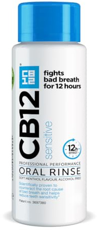 CB12 Mouthwash Sensitive 250ml | Chlorhexidine mouthwash neutralises bad breath for 12 hour freshness, strengthens with fluoride & relieves sensitive teeth