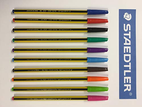 Staedtler Noris Stick 434M 1mm Penna a sfera Set 10pcs colori classici (blu, rosso, nero, verde) colori vivaci (blu, fuxia, viola, marrone, arancione, verde chiaro)
