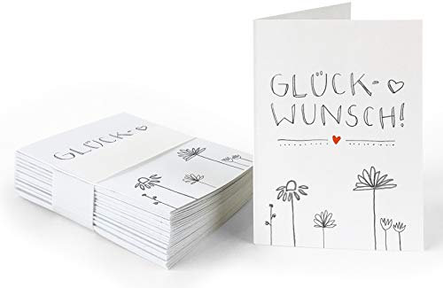 25 Geschenkanhänger - Glückwunsch! - Weiß mit Blumen, originelle Mini Glückwunschkarten zum Geschenke Beschriften, Handlettering, edel exklusiv individuell, A7 Recyclingpapier Klappkarten