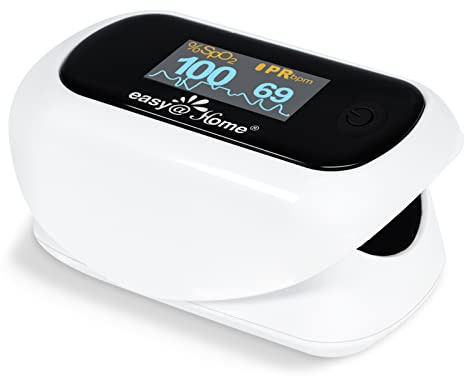 Easy@Home Fingertip Pulse Oximeter SpO2 Blood Oxygen Saturation Meter and Heart Rate Monitor, Rotatable OLED Display with Batteries Included, Portable Lanyard and Carrying Package-EHP035