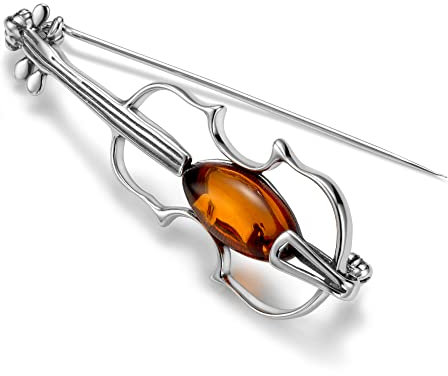 Copal Damen Geige Anstecknadel Aus Sterling Silber Mit Bernstein Akzent