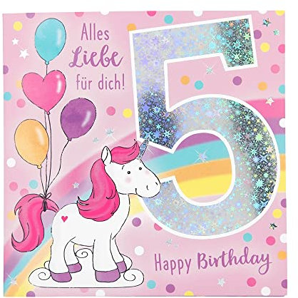 Depesche 11515-009 Zahlenkarte zum 5. Geburtstag mit Musik, veredelte Klappkarte mit originellem Innentext, inkl. Umschlag, Format 15,5 x 15,5 cm