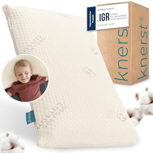 KNERST® Kinderkopfkissen - Ergonomisches Kissen Kinderzimmer mit Memory-Schaum - Kissen 40x60x6 cm ideal als Kinderkissen