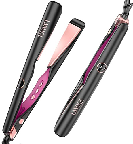 LANDOT Hair Straighteners and Curlers 2 in 1, Twist Flat Curling Iron Pro Multi-Styler for Curl/Wave/Straighten Hair, Black