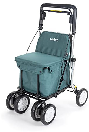 Carlett - Comfort Assist Lett900P | Chariot de Courses Pliable | avec 4 Roues | Produit Médical Classe I | Homologué | Sac Amovible 38L/15kg | Plateau Porte-Objets | Vert