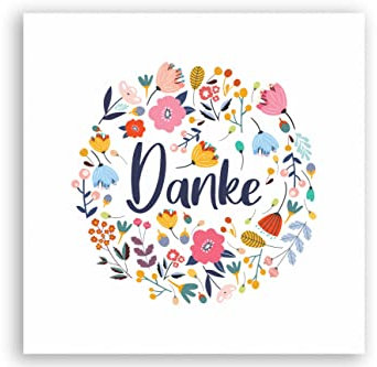 Friendly Fox Danke Karte Blumen, 1x Dankeskarte mit Blumen Motiv, quadratische Grußkarte Danke Karte mit Kraftpapier Umschlag