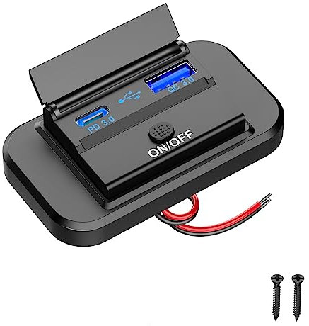 Prise de Chargeur USB Voiture: Qidoe 38W PD Type C et QC3.0 USB 12V Port Adaptateur avec Interrupteur Étanche pour Camping Car, Bateau, Moto, Camion, Golf Cart