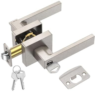 Manija o Manilla de puerta resistente, Cerradura de puerta Níquel Satinado, Palanca de puerta cuadrada reversible para dormitorio, baño y habitaciones. Tirador (Manilla/Juego de Llaves, Gris)