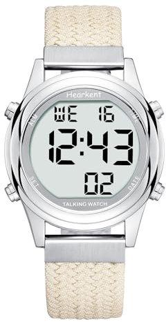 Hearkent Montre parlante numérique pour Femme avec Voix française agréable, écran LCD à Grands Chiffres, pour Personnes malvoyantes, âgées ou aveugles (Couleur Beige)