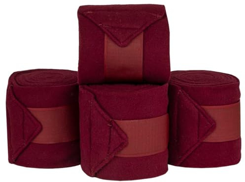 Country Pride Fleece Polo Bandages for Horses, Soft and Flexible Wraps, 2-Inch Easy-Pull Fastener with Reinforced Stitching, Machine Washable, Set of 4, Horse Size, Multiple Colors (Burgundy)