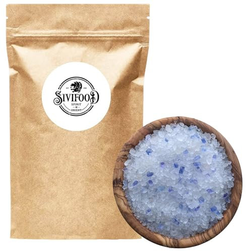 SIVIFOOD Sel bleu 600g – Cristaux naturels rares – Sel gemme non raffiné pour moulin, cuisine gourmet, barbecue, plats orientaux bleu saphire sel marin