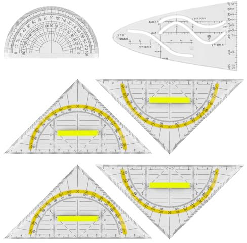 JOYSKY Geodreieck mit Griff, 6 Stk Zeichendreieck Winkelmesser,16cm Kunststoff Transparent Flexibel Geodreieck zum Kreise Zeichnen, Geeignet für Studenten Büro Designer Malerei, Großes Geodreieck