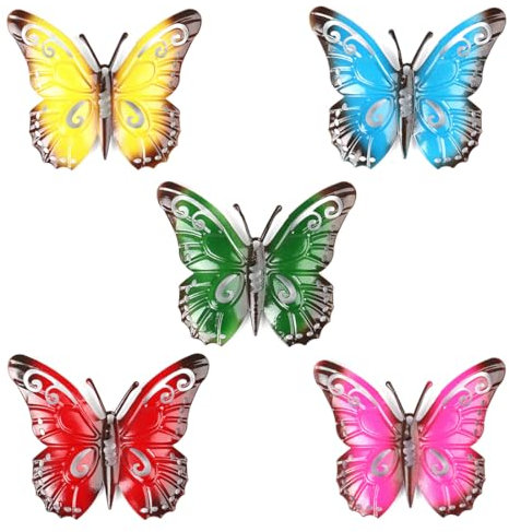 ZXUPOI 5 Pcs Mariposas de Metal Grandes para Exteriores Decoraciones de Jardín Arte de Pared de Mariposa de Metal para Exteriores Vallas Cobertizos Paredes 27 x 22 cm