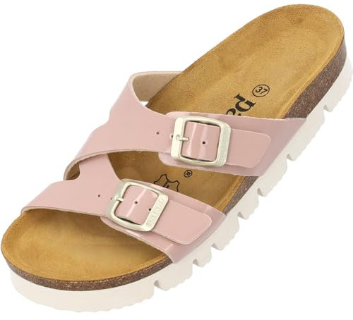 Palado Plateau-Pantoletten Damen Arrila PL - bequeme Sandalen Made in Spain - Hausschuhe mit Kork-Fußbett - modische Sommerschuhe Rosa Lack UK7 - EU40