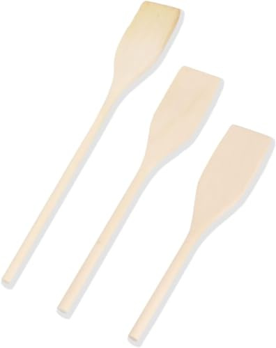 3pcs Flat Wooden Spoon and Spatulas with Long Handle in Assorted Sizes, Non Stick, Heat Resistant Wood Spatula for Cooking, Baking, Get Creative in The Kitchen (3pc Wooden Spatula Set)
