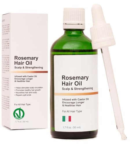THE JOY - Olio di rosmarino per capelli | Crescita e rafforzamento | Arricchito con ricino, Jojoba, lavanda | VeganOK & 100% naturale | Siero rilassante, 50 ml (confezione da 1)