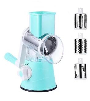 YIJIA Cortador de Verduras Manual, Rallador Verduras con 3 cuchillas de tambor inoxidable Cuchillas de Tambor Intercambiables, Mandolina de Cocina para Queso, Pepino, Zanahoria - Color Azul