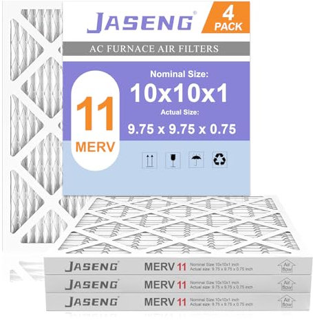 10x10x1 Furnace Air Filters MERV 11, Jaseng 4 Pack AC Furnace Filter MPR 1000 & FPR 7 Filtering, HVAC Air Filter Replacement (exact dimensions: 9 3/4x9 3/4x3/4)