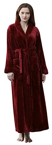 Peignoir en velours noir pour femme | Robe de chambre longue avec capuche en flanelle - Peignoir de bain ample en polaire - Chemise de nuit épaisse et pelucheuse - Vêtement de nuit d'hiver chaud,