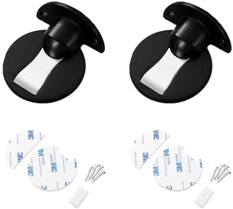 WJWINER 2 stycken dörrstopp magnetisk dörrstopp av metall, magnetisk dörrstopp, osynlig dörrstopp, dörrstopp rostfritt stål magnetisk, levereras med tejp och skruvar (svart)