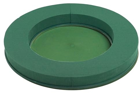 Creativery Våt skumkrans 30 cm med skål, 1 styck – för professionella blomster & hobbyhantverkare – färska blommor sticksvampring – blomstickmassa – blomtillbehör och blombehov – grön