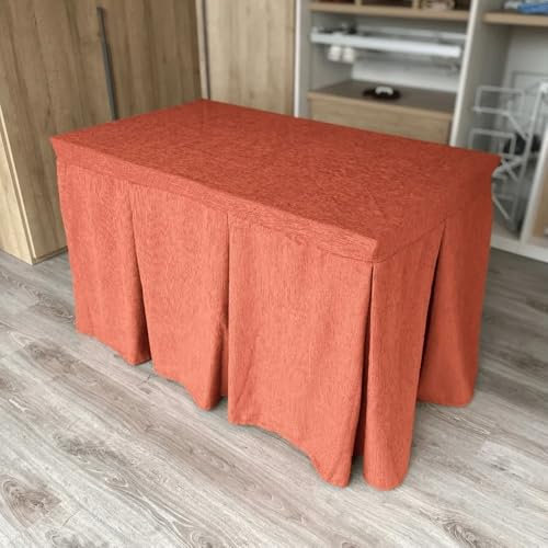 Genérico Ropa Chenilla de Mesa Camilla Rectangular (Rojo Teja) con 10 Pliegues - Medida 120 x 70 cm (72 cm de Altura) - Falda Mesa Camilla, Enaguillas, Enaguas, Ropa Chenilla