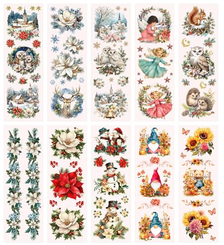 Ideen mit Herz Aqua-Transfers Deluxe Water Slide Film Candles Candle Tattoo Decal Wet Slide Film Various Designs 10 cm x 30 cm 10 Sheets (Autumn and Winter Time)