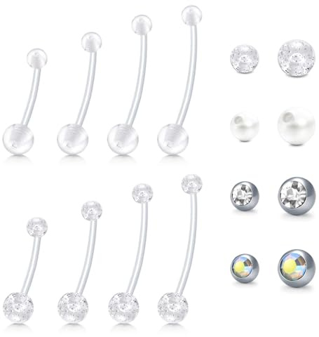 WillTen Piercing para ombligo de embarazo Bioflex largo con bolas de repuesto de plástico para mujeres embarazadas, 18 mm, 25 mm, 32 mm, 35 mm, Plástico