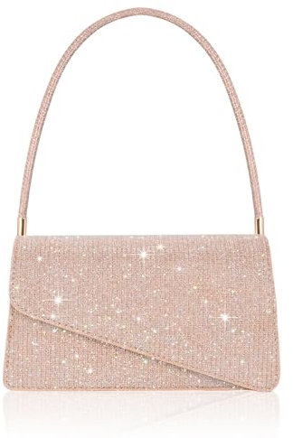 Toptime Damen Clutch, Glitzer Pailletten Kleine Handtasche Damen mit 2 Fächern, Elegant Envelope Abendtasche mit Tragegriff, Kleine Tasche für Abschlussball, Hochzeit, Shopping, Party (Rosegold)