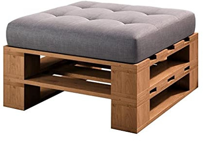 Lermowood Palettenmöbel Mp Hocker 80 x 80 x 30 cm Eiche | Europaletten Indoor und Outdoor Lounge Gartenmöbel Holz Gartenmöbel Set Lounge Möbel Terrasse Balkon Loft Stil Paletten