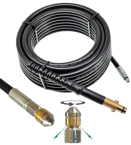 M&M Smartek Manguera de limpieza de tuberías compatible con Nilfisk Alto Gerni para desagüe de inodoro, sifón, conexión de 1/8, manguera de alta presión (boquilla giratoria 3 veces atrás, 3 metros)
