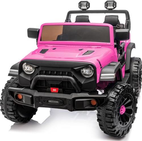 Outfunny 2 Seater Ride on Car Toy, 12V Electric Car for Kids 4-8 with Remote Control, Capacity 150 lb, LED Light - Hot Pink