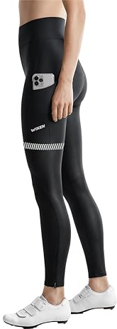 WIXEN Women’s Thermal Cycling Tights 4D Padded Bike Pants, Fleece Lined Windproof Biking Leggings with Side Pockets (Black, L)
