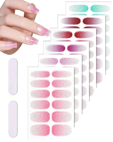 TOZBLEU 12 Fogli Unghie Gel Adesive UV,Sfumato Smalto Adesivo Gel UV,Unghie Finte Adesive,Pellicola per Unghie Autoadesiva,Adesivi per unghie, Impacchi di Smalto Gel per Unghie