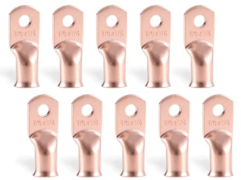 RIOCAN 1/0 AWG Purple Copper Ring Terminal Connectors, 10pcs per Pack, Battery Cable Ends for Marine, Automotive or Outdoor Use, Stud Size 1/4 inch, 230A Max Instantaneous Current
