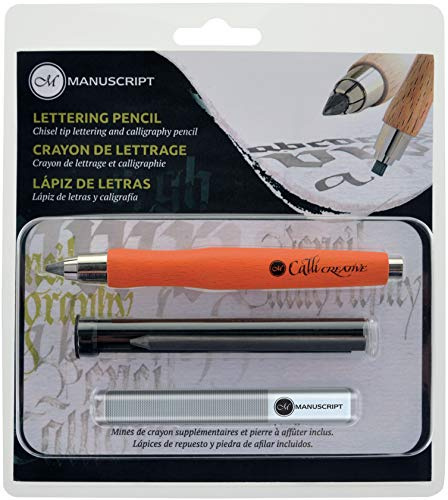 Manuscript - Crayon de lettrage orange - 8 pièces - Crayon d'embrayage, sélection de mines graphite et lime à aiguiser - Idéal pour calligraphie, lettrage à la main, croquis et illustration !